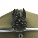 Genuine Polish military officer peaked cap with detailed eagle cockade and woolen olive green fabric band.