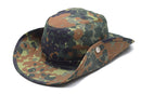 MFH Military Flecktarn camo bush hat with wide brim and chin strap for outdoor, summer, and jungle use.