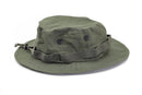 Olive green Mil-Tec military style ripstop boonie hat with ventilation holes and adjustable chin strap for outdoor use.