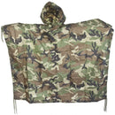 Woodland camouflage waterproof Mil-Tec poncho with hood, army style ripstop rain cape for outdoor and tactical use