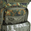 Close-up of MIL-TEC U.S. Assault large 36L flecktarn camouflage backpack interior pockets and compartments.