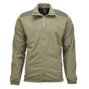 Olive green Belgian military Windstopper fleece jacket with zippered pockets, high collar, and reinforced shoulders for outdoor use.