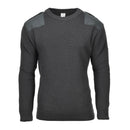 Dark green original Belgian military wool sweater pullover with reinforced shoulder patches and crew neck design