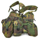 Original Dutch military tactical vest with woodland camouflage and four Alice clip pouches for secure gear storage