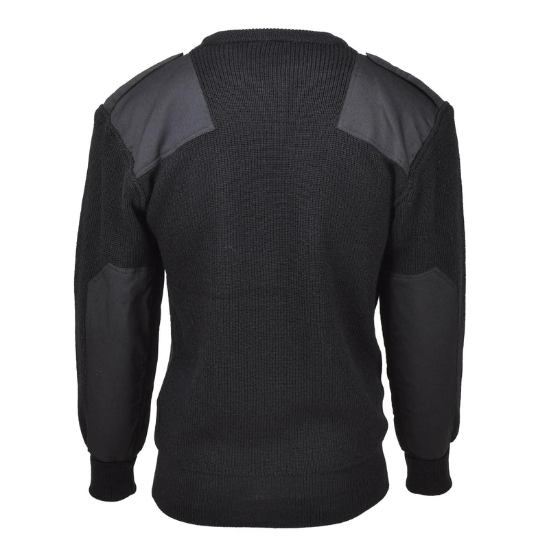 MFH Brand sweater commando jumper rib knit wool reinforced pullover black NEW