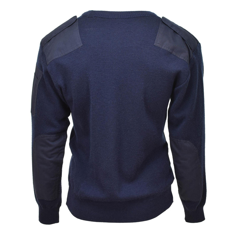 Genuine Dutch army Pullover V-neck blue rib knit military surplus sweater jumper