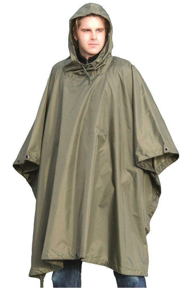 Brand army style waterproof rain RipStop poncho cape military O.D olive green