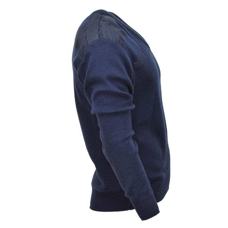 Genuine Dutch army Pullover V-neck blue rib knit military surplus sweater jumper