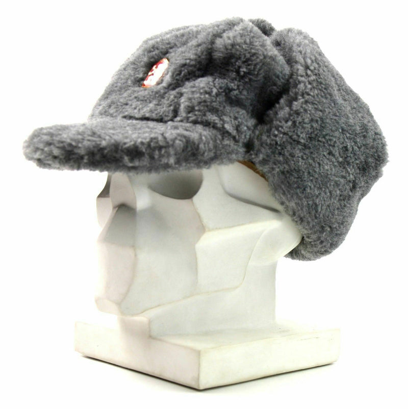 Genuine Czech army winter cap Ushanka grey fur warm hat CZ military isignia