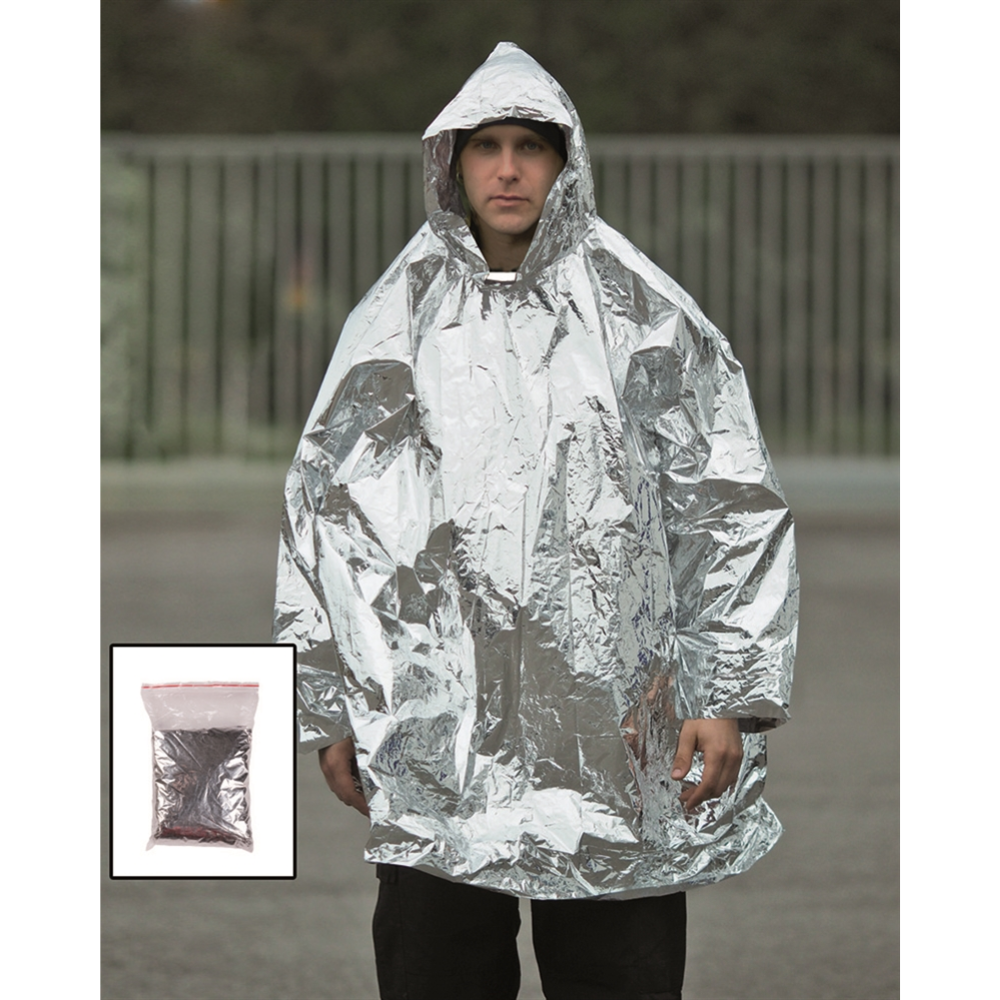 Mil-Tec Emergency Survival Poncho Hooded Lightweight Thermal Rain Cover