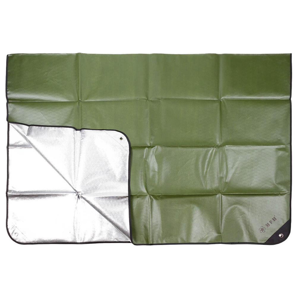 MFH Emergency Tarp 210 x 150 cm Aluminium Coated Camping Groundsheet OD Green