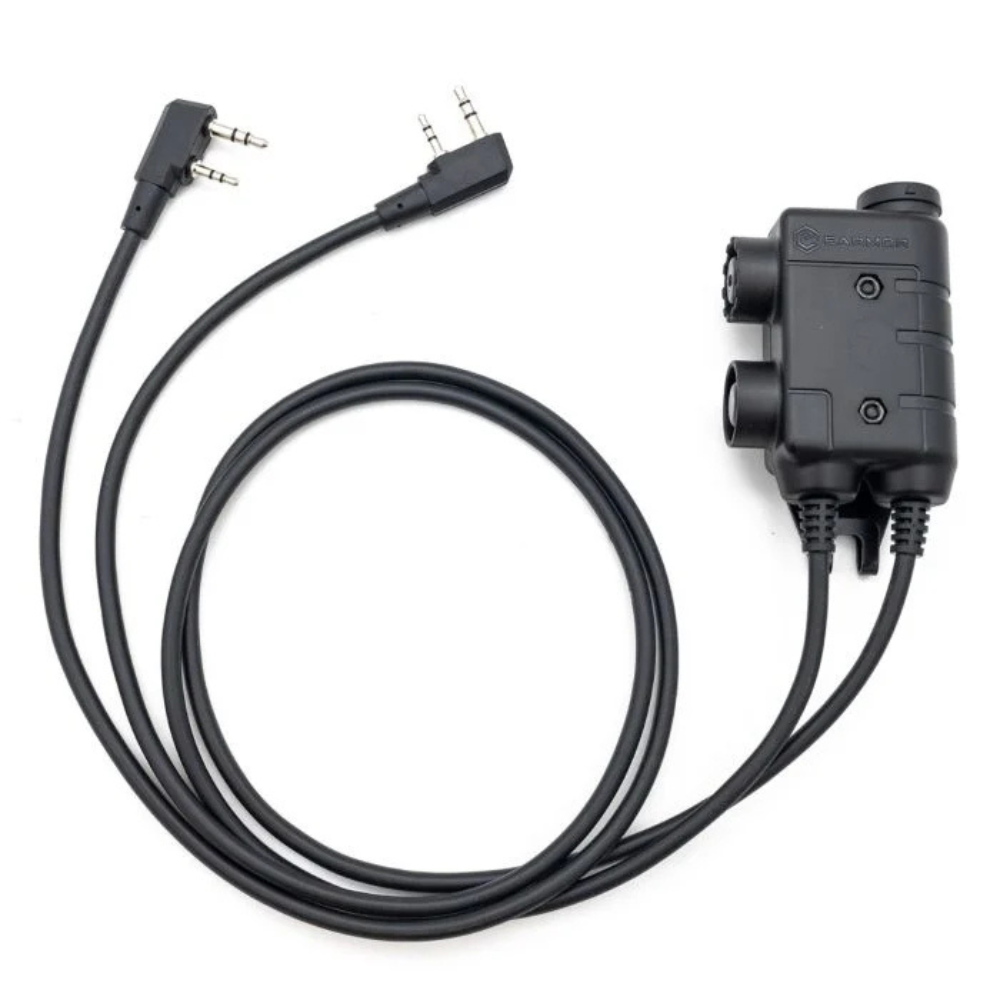 Earmor Dual PTT Adapter Kenwood Baofeng 2 Pin Wired Tactical Headset Black