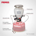Primus EasyLight Gas Lantern 490 Lumens Camping Hiking Outdoor Glass Light
