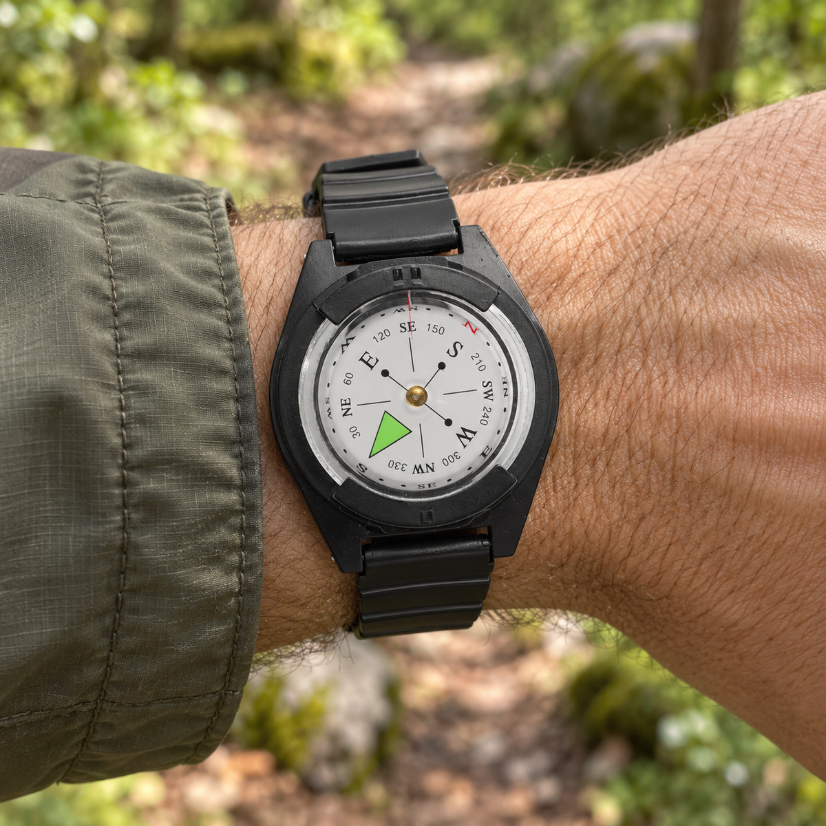 MIL-TEC Wrist Compass 360 Degree Luminous Dial Adjustable Strap Outdoor Black