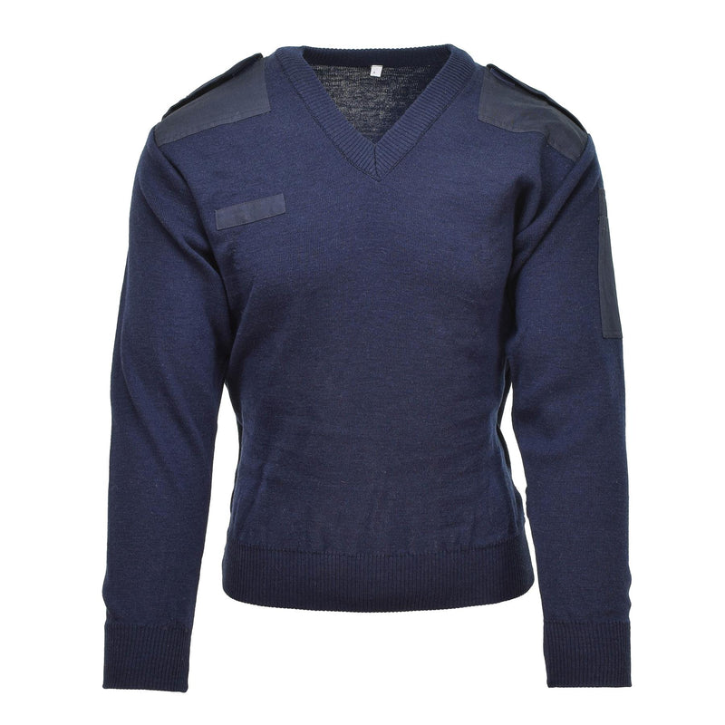 Genuine Dutch army Pullover V-neck blue rib knit military surplus sweater jumper