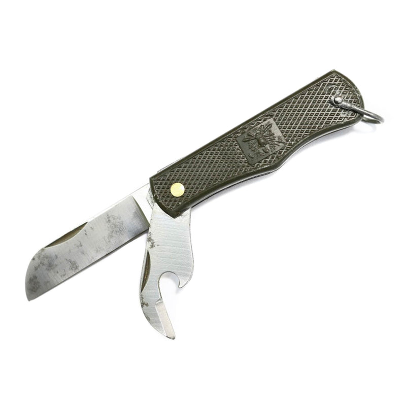 Original Italian Military pocket knife folding can opener plastic handle olive
