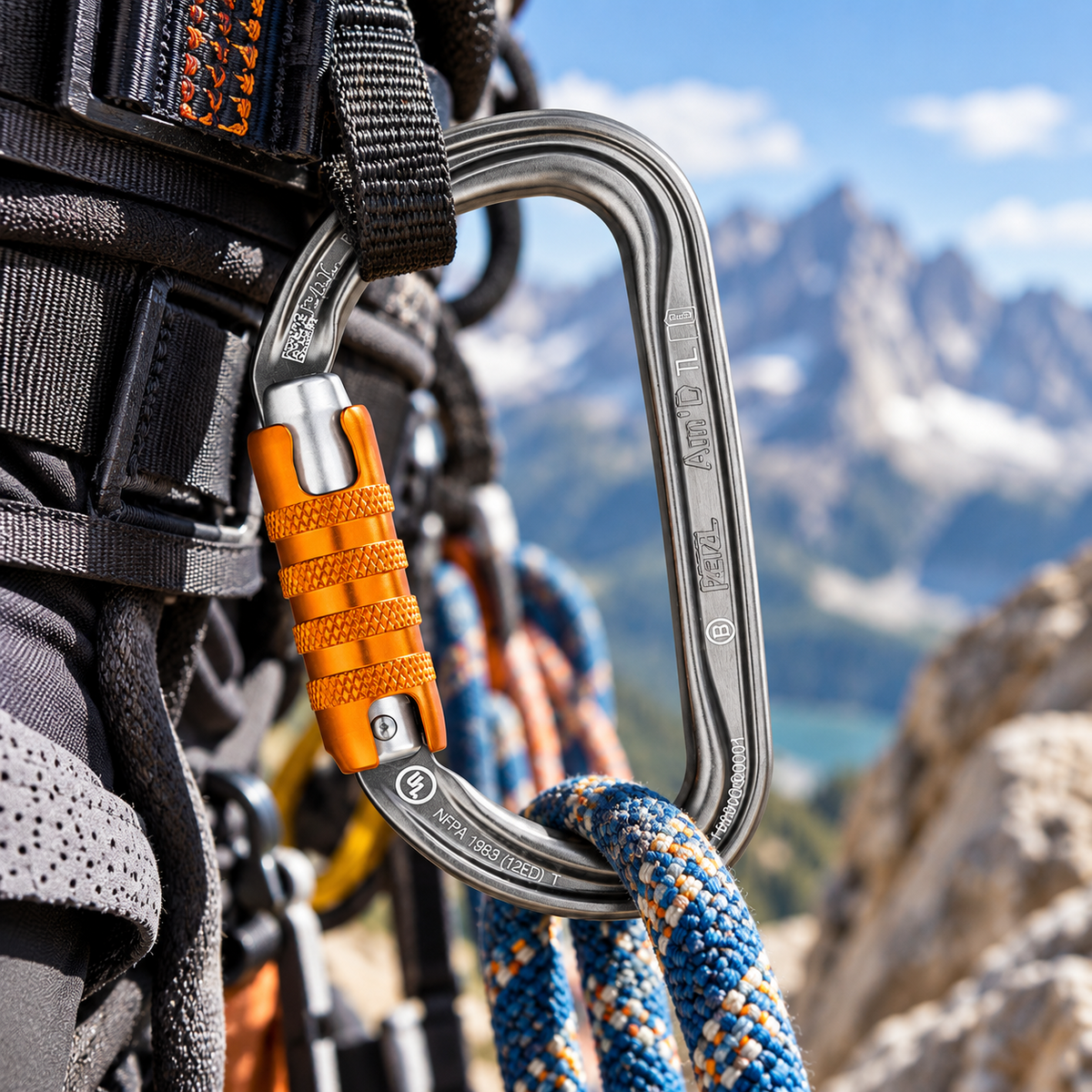 PETZL Am'D TRIACT-LOCK Aluminum Carabiner Climbing Automatic Lock Gray 27kN