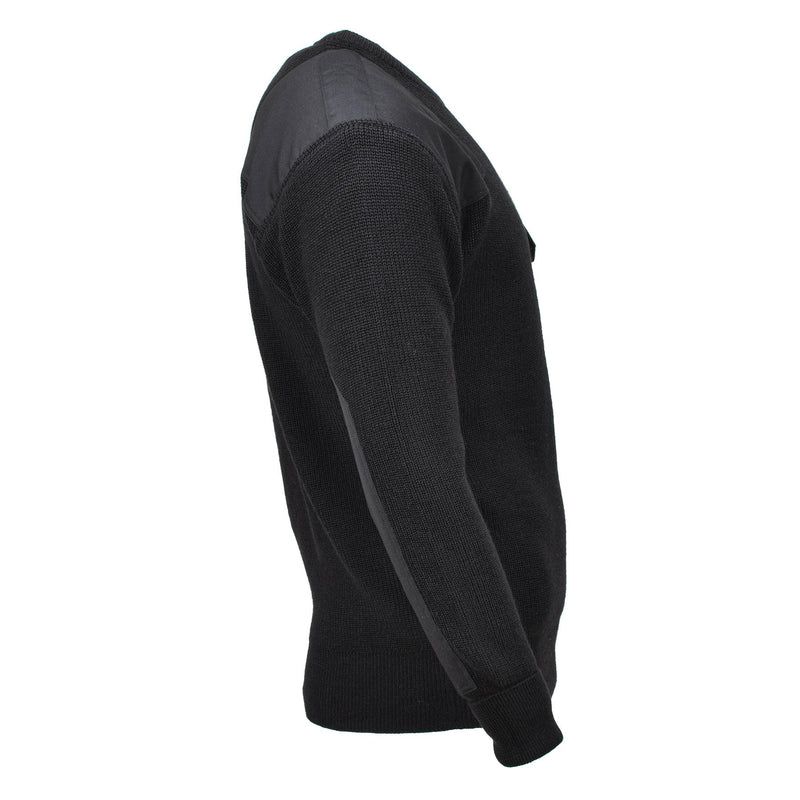 MFH Brand sweater commando jumper rib knit wool reinforced pullover black NEW