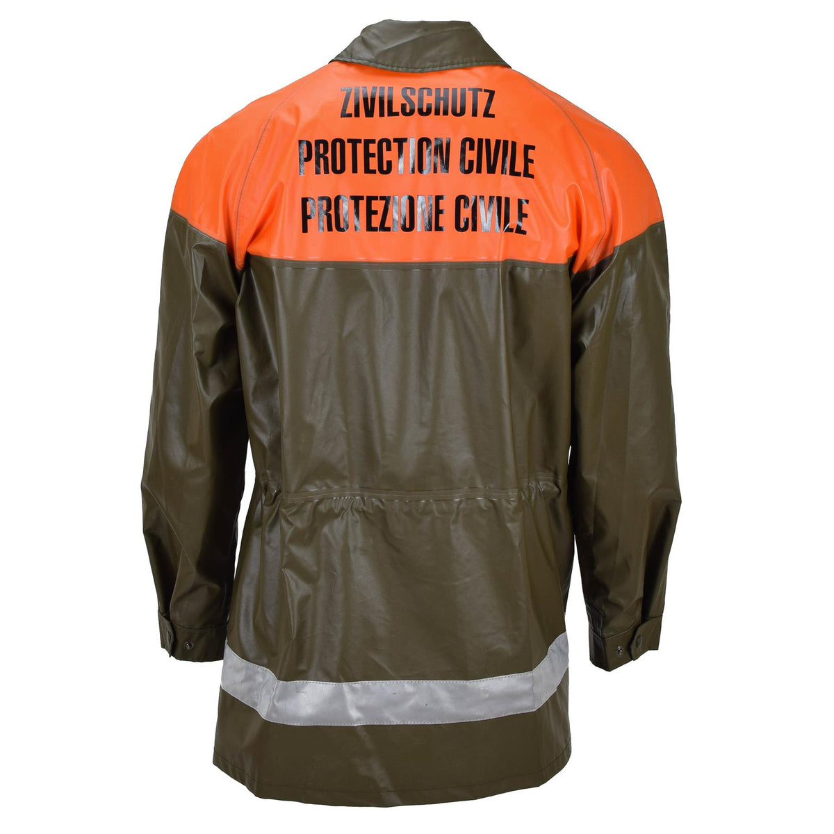 Original Swiss Civil Protection Waterproof Rain Jacket Long Coat Olive