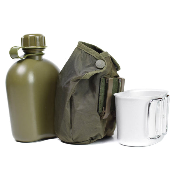 Original Austrian army drinking flask with cup pouch OD 1 liter canteen NEW