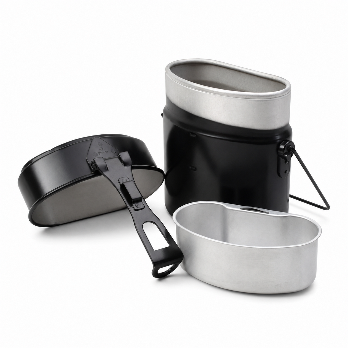 Original Swiss Army Mess Kit 3 Piece Aluminum Camping Cooking Set Black