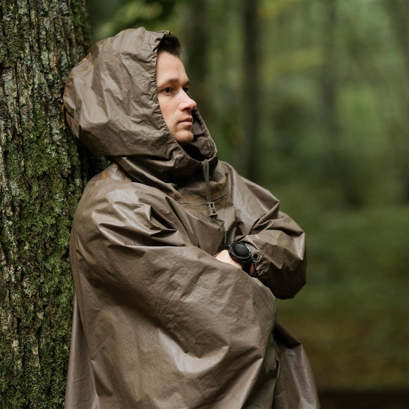 German army wet weather Rain poncho waterproof olive hooded  shelter cape