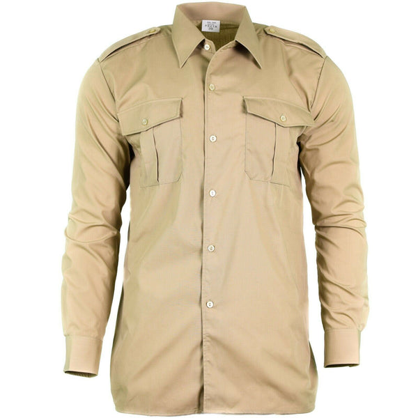 Genuine Belgian army shirt fatigue surplus chino khaki military long sleeve NEW