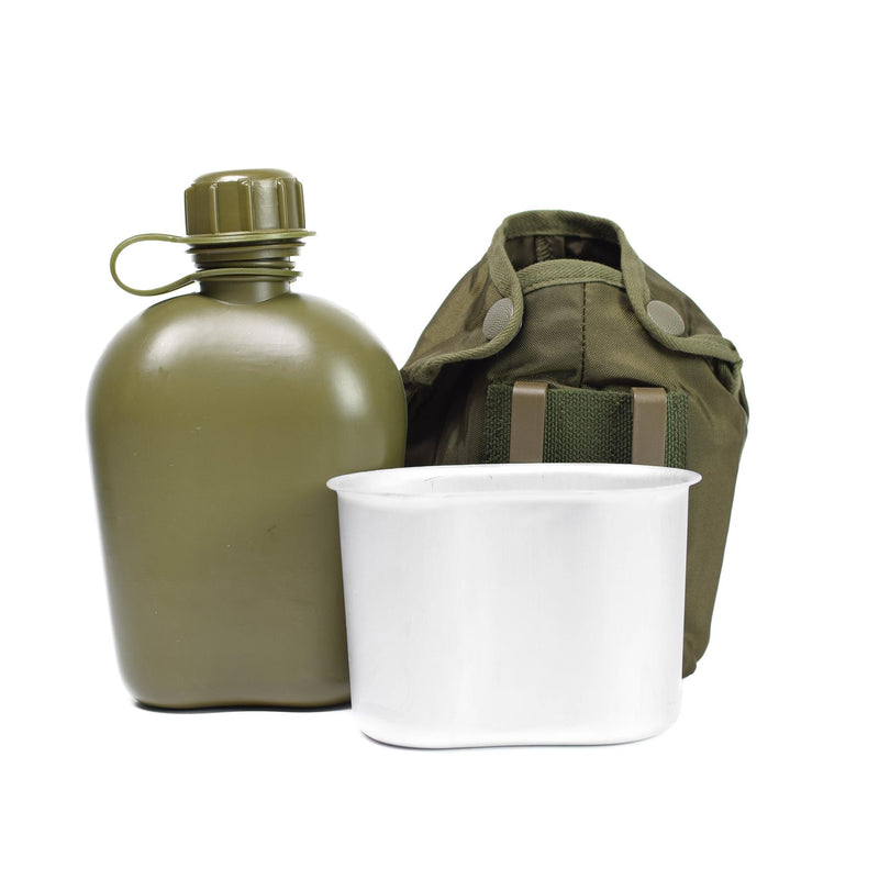 Original Austrian army drinking flask with cup pouch OD 1 liter canteen NEW