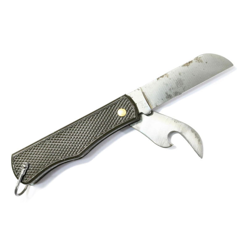 Original Italian Military pocket knife folding can opener plastic handle olive