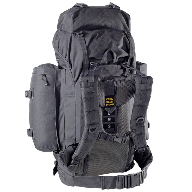 Large black A.Blochl mountain hiking daypack with padded straps, hip belt, and durable MOLLE loops for camping and trekking gear
