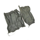Pair of authentic French military olive drab combat gaiters with full-length zippers and adjustable metal cords.