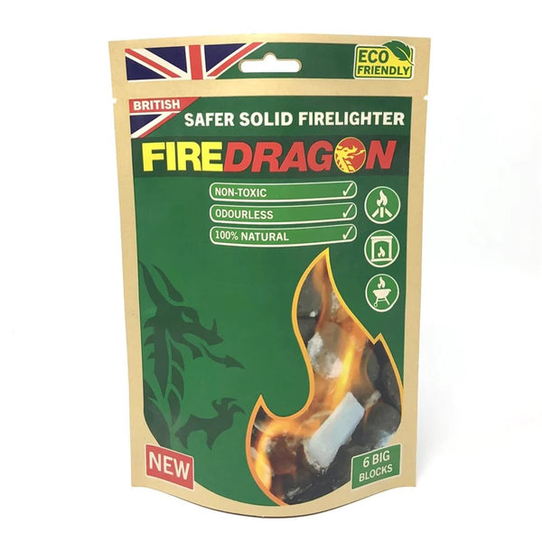 BCB FireDragon solid fuel blocks pack of 6 eco-friendly, non-toxic, odorless firelighters for camping and backpacking.