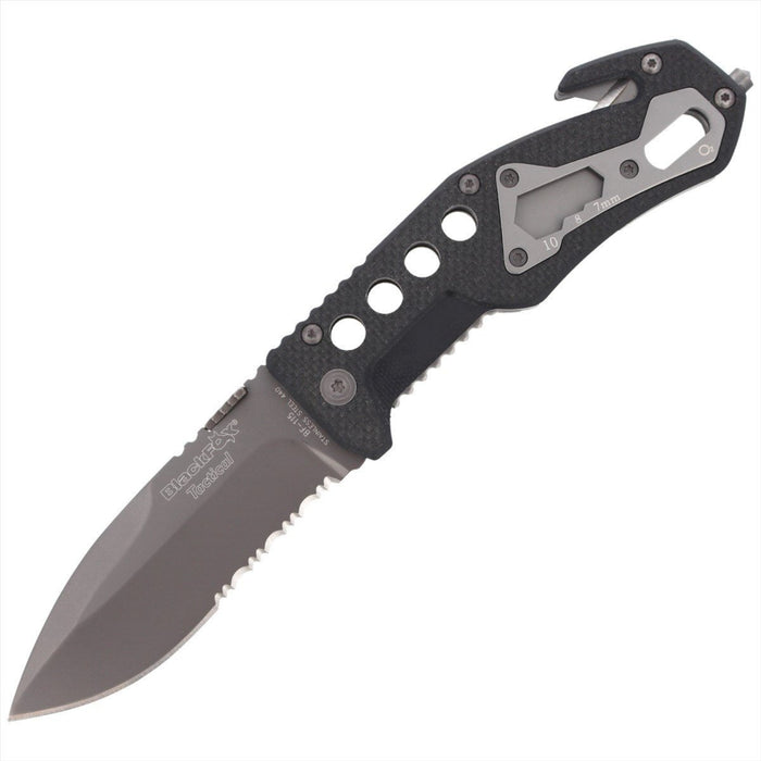 Black Fox BF-115 Tactical Pocket Knife AISI 440 Blade Glass Breaker G10 Handle, Folding Knives - GoMilitar