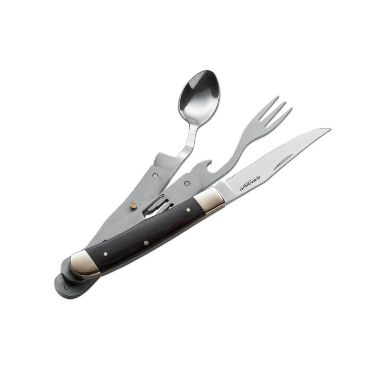 BOKER Bon Appetite pocket cutlery set knife spoon fork 440A steel wooden handle