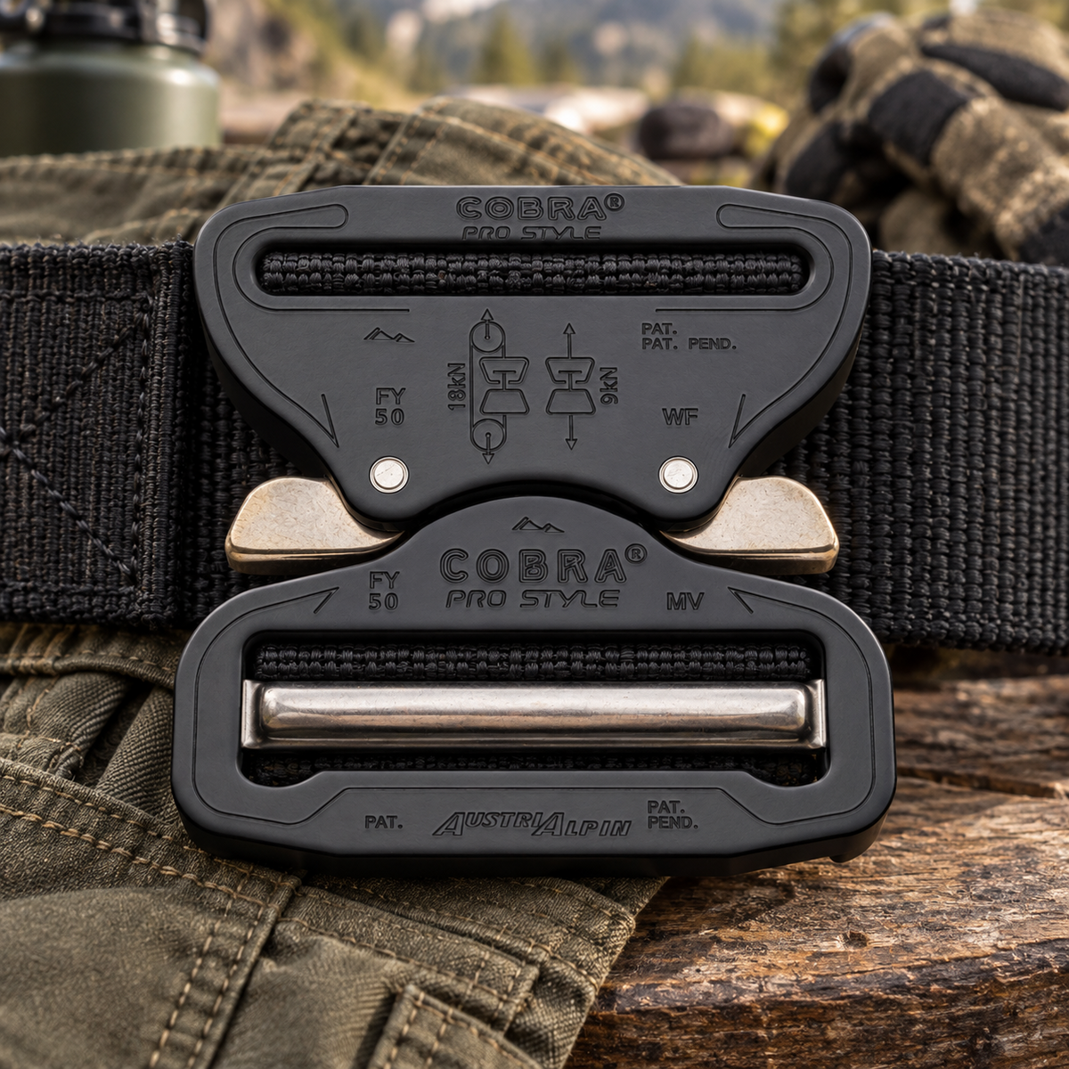 AustriAlpin Cobra Pro Style 50mm Buckle Belt XL Trigger Release Tabs Black