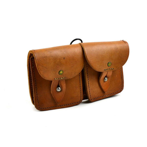 Original French army magazine pouch Brown leather ammo dual bag mag