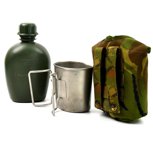 Original Netherlands Dutch Army Canteen with cup and camo cover