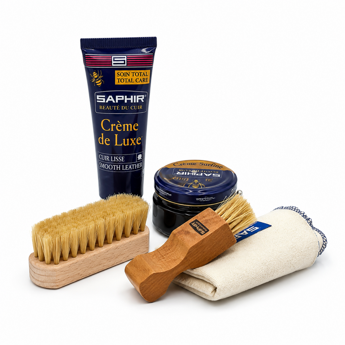 Saphir Box Large Shoe Care Kit Smooth Leather Polish Brush Cloth Set