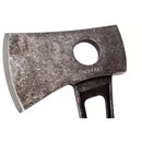 Close-up of EKA HatchBlade W1 axe head with 1-inch finger hole made from 12C27 stainless steel blade.