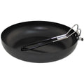 Fox Outdoor Frying Pan Steel Foldable Rubber Coated Handle Enamel Lid Black