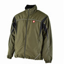 Genuine Austrian Army training tracksuit jacket in olive green with full zip and elastic cuffs for outdoor use.