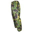 Genuine British army DPM camouflage rain pants waterproof Goretex with adjustable waist and cuffs for wet weather.