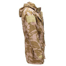 British military smock jacket in desert camouflage, flame resistant, windproof, with hood and multiple pockets