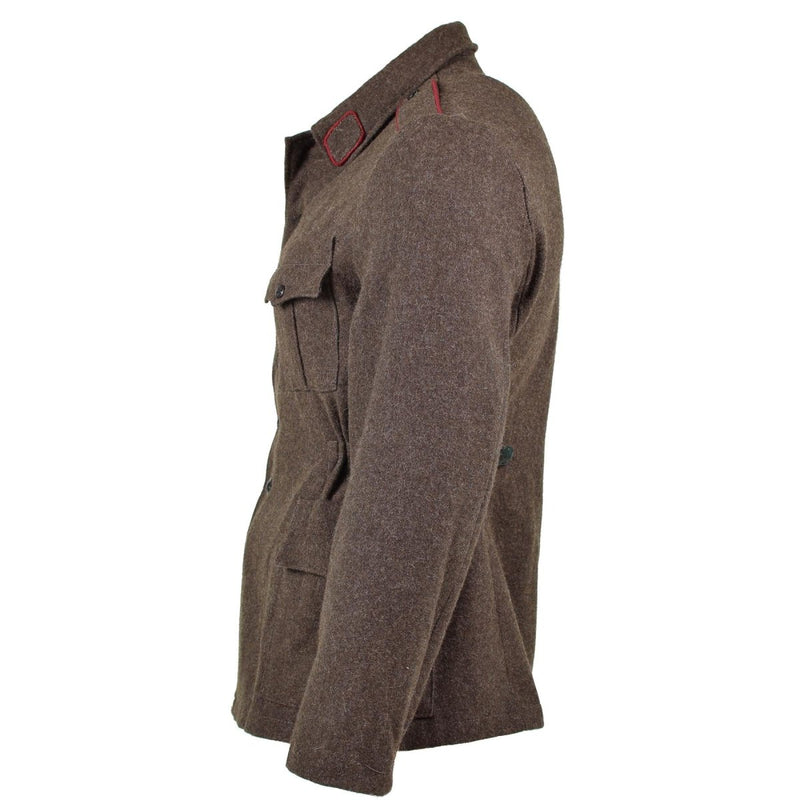 Side view of genuine Bulgarian army wool jacket in grey-brown with button closure and chest pocket details