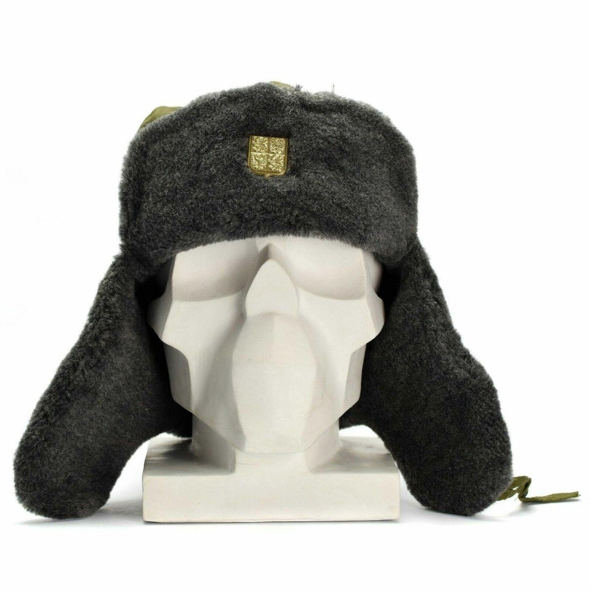 Genuine Czech army cap military winter hat Ushanka grey olive hat with badge NEW