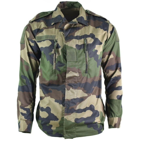 French army F2 combat jacket in CCE camo pattern with multiple pockets and durable military fabric design
