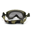 Genuine French army tanker goggles with padded foam, adjustable camouflage strap, and smoke lens for sun, sand, wind protection.