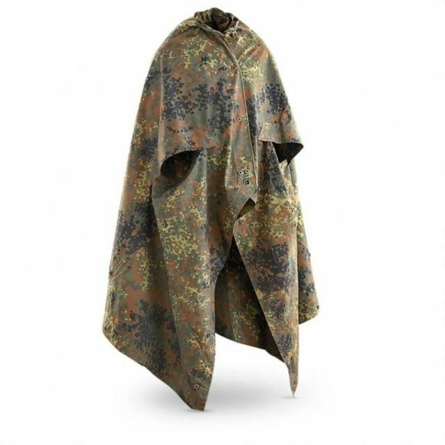 Genuine German army Shelter half tarpaulin waterproof canvas tent poles poncho