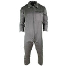 Genuine Italian Army military grey coverall suit with zip-front, chest pocket, and durable cotton blend fabric.