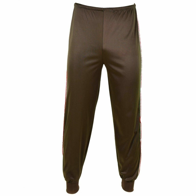 Vintage Genuine Italian Army Training Tracksuit Pants with brown fabric and side stripe detailing.